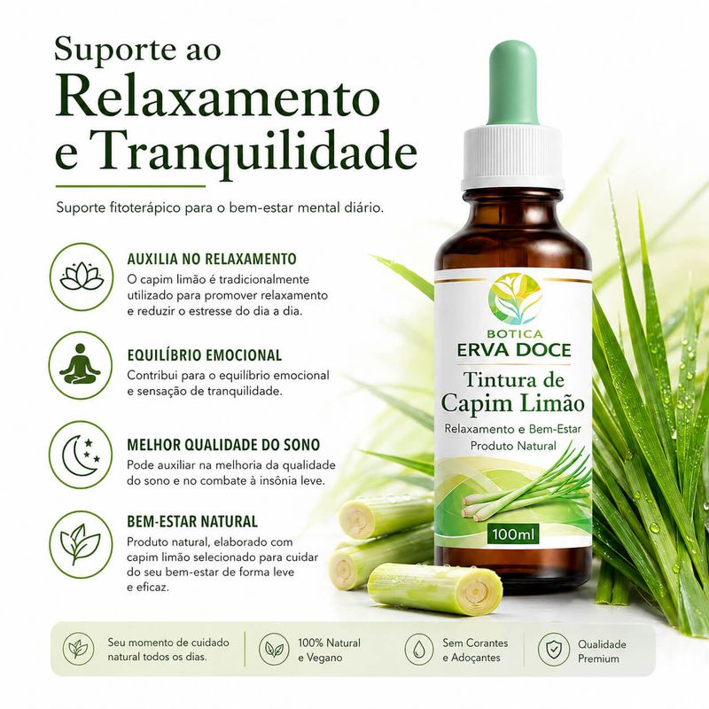 Tintura de Capim Limão  - Relaxamento e Bem-Estar 100ml 