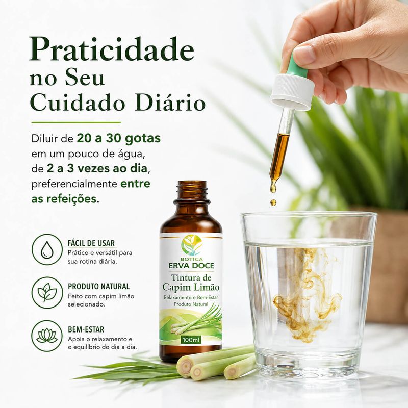 Tintura de Capim Limão  - Relaxamento e Bem-Estar 100ml 