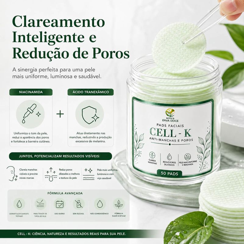 Pads Faciais CELL - K Anti-Manchas e Poros –  50 Pads / 100ml
