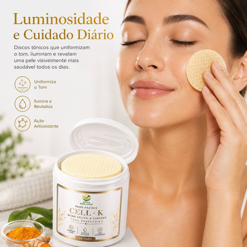 Pads Faciais CELL - K  Kójico e Cúrcuma –50 Pads / 100ml