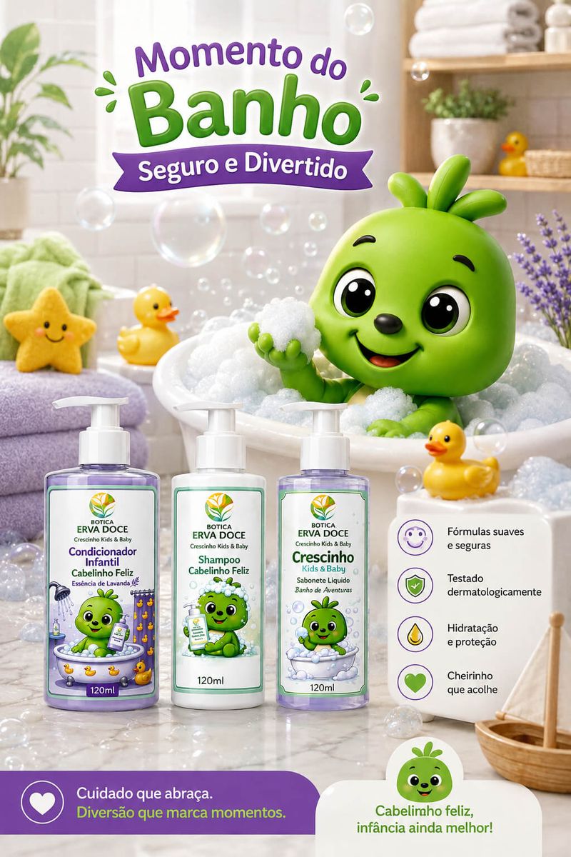 Kit Infantil Banho de Aventuras Crescinho Kids e Baby 