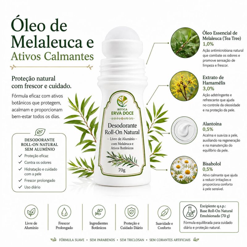 Desodorante Roll-On Natural Sem Alumínio Melaleuca 70g