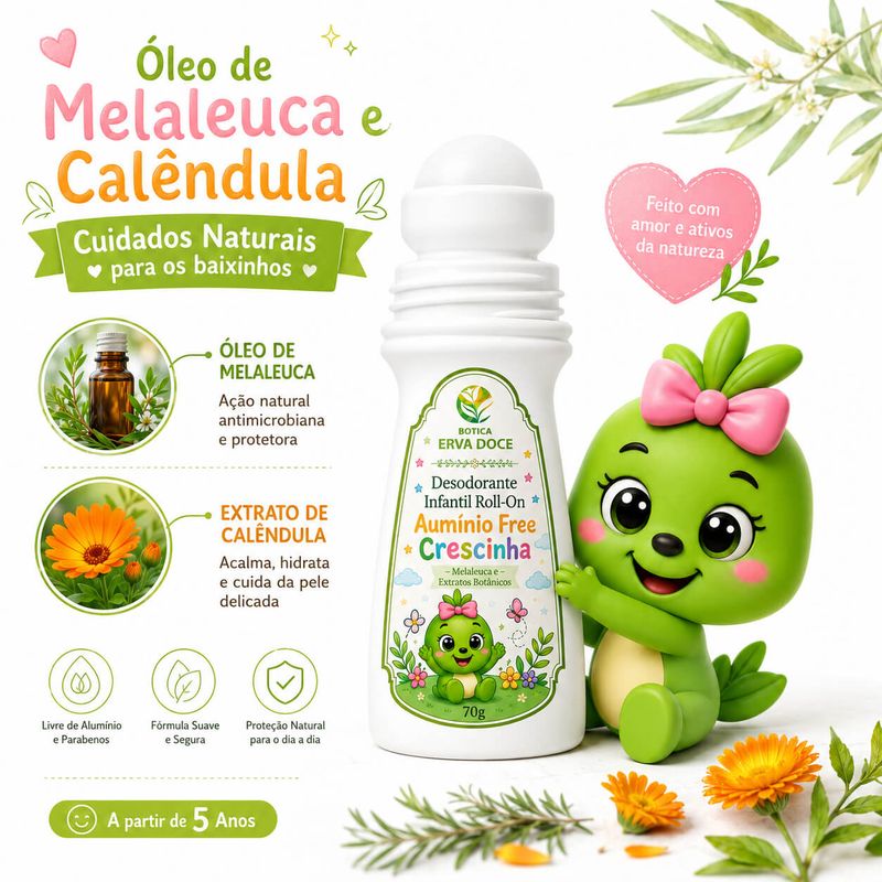 Desodorante Infantil Roll-On Crescinha Melaleuca 70g