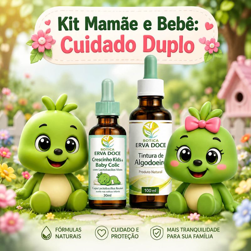 Kit Bem-Estar Mamãe e Bebê: Algodoeiro 100ml e Baby Colic 30ml