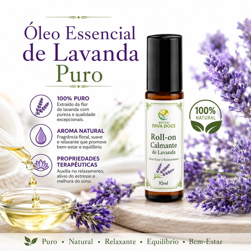 Roll-on Calmante de Lavanda – Bem-Estar e Relaxamento 10ml