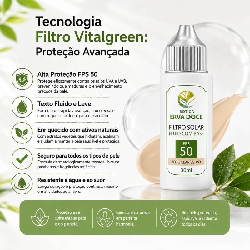 Filtro Solar Fluid com Base FPS 50+ Bege Claríssimo – 30ml