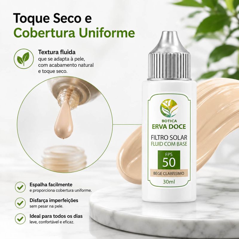 Filtro Solar Fluid com Base FPS 50+ Bege Claríssimo – 30ml