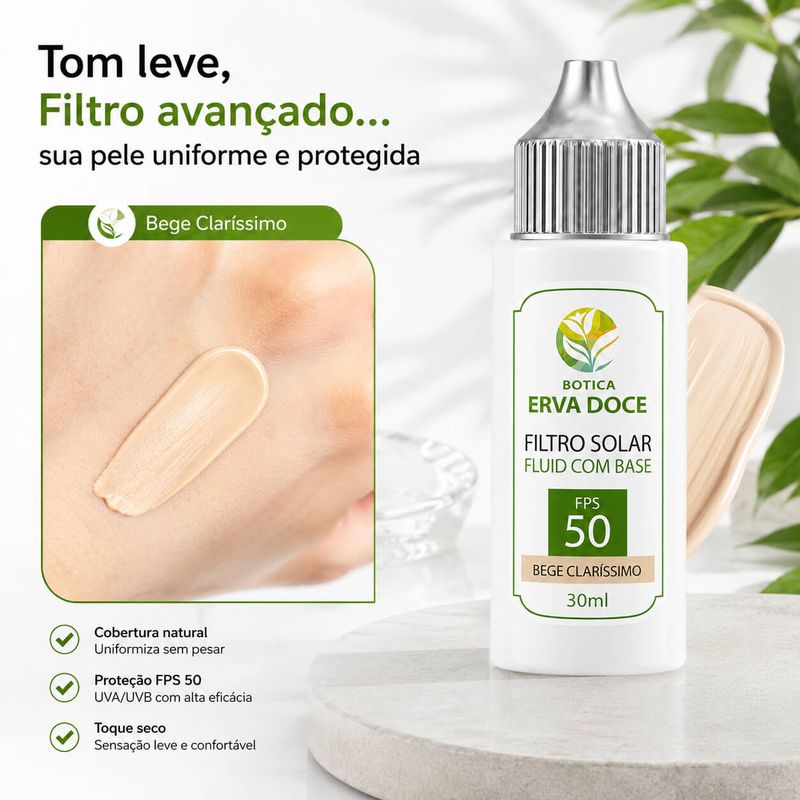 Filtro Solar Fluid com Base FPS 50+ Bege Claríssimo – 30ml