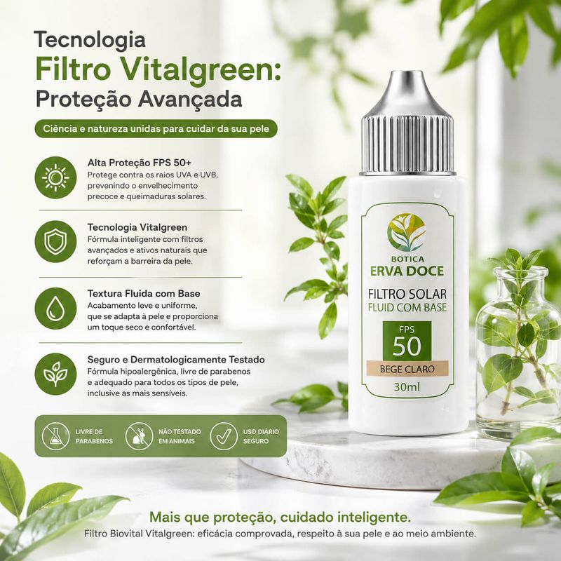 Filtro Solar Fluid com Base FPS 50+ Bege Claro – 30ml