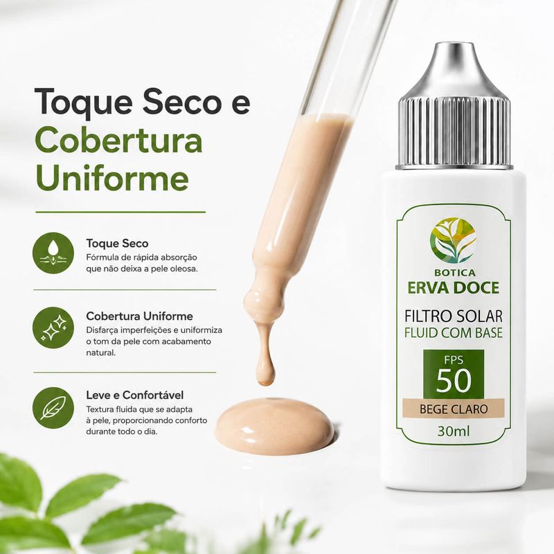 Filtro Solar Fluid com Base FPS 50+ Bege Claro – 30ml