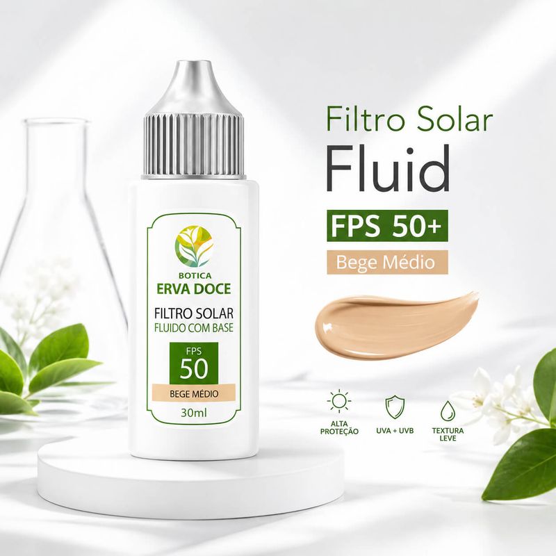 Filtro Solar Fluid com Base FPS 50+ Bege Médio  – 30ml