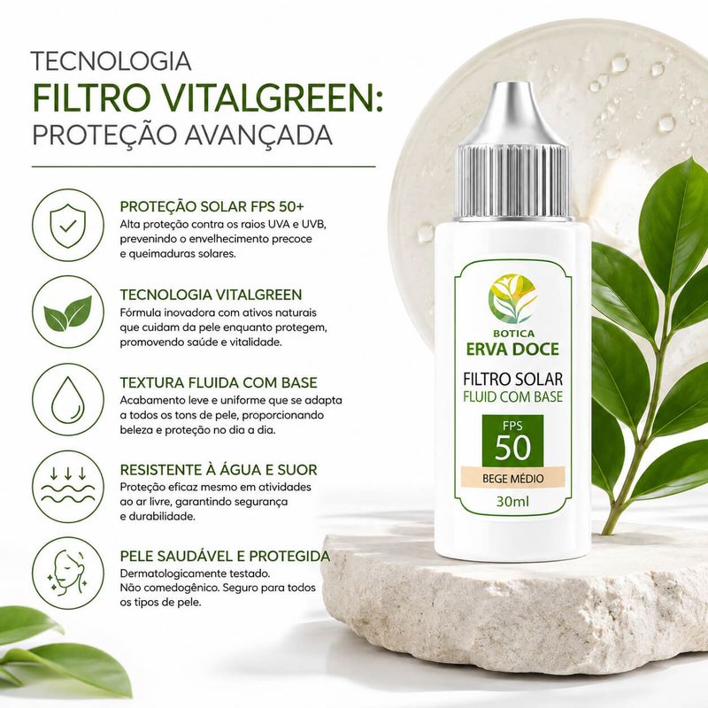Filtro Solar Fluid com Base FPS 50+ Bege Médio  – 30ml