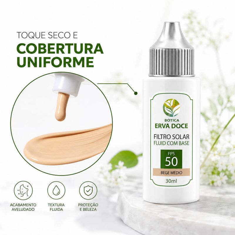 Filtro Solar Fluid com Base FPS 50+ Bege Médio  – 30ml