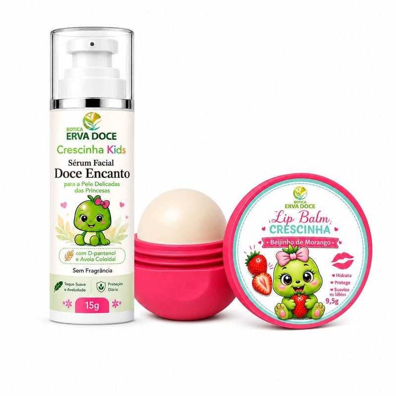 Kit Crescinha Doce Encanto Hidratante Facial e Lip Balm