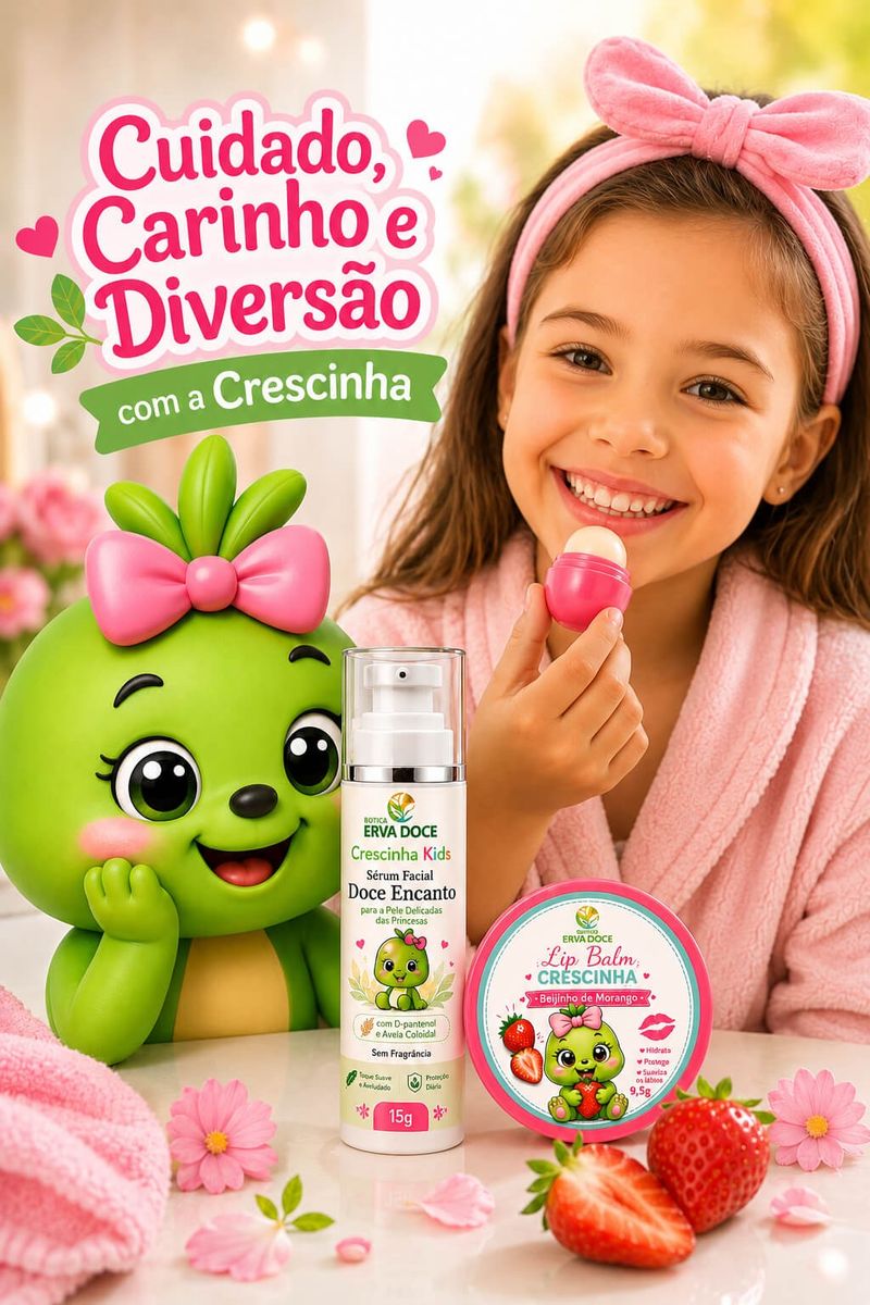 Kit Crescinha Doce Encanto Hidratante Facial e Lip Balm