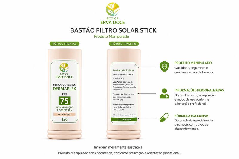 Filtro Solar Stick Dermaplex FPS 75 Bege Claro 12g