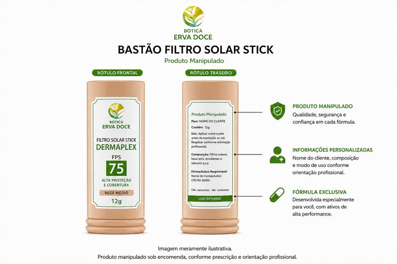 Filtro Solar Stick Dermaplex FPS 75 Bege Médio  12g