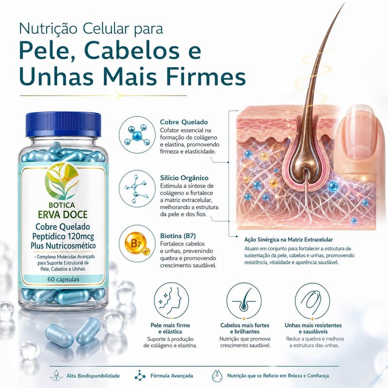 Cobre Quelado Peptídico 120mcg Plus Nutricosmético 60 Doses