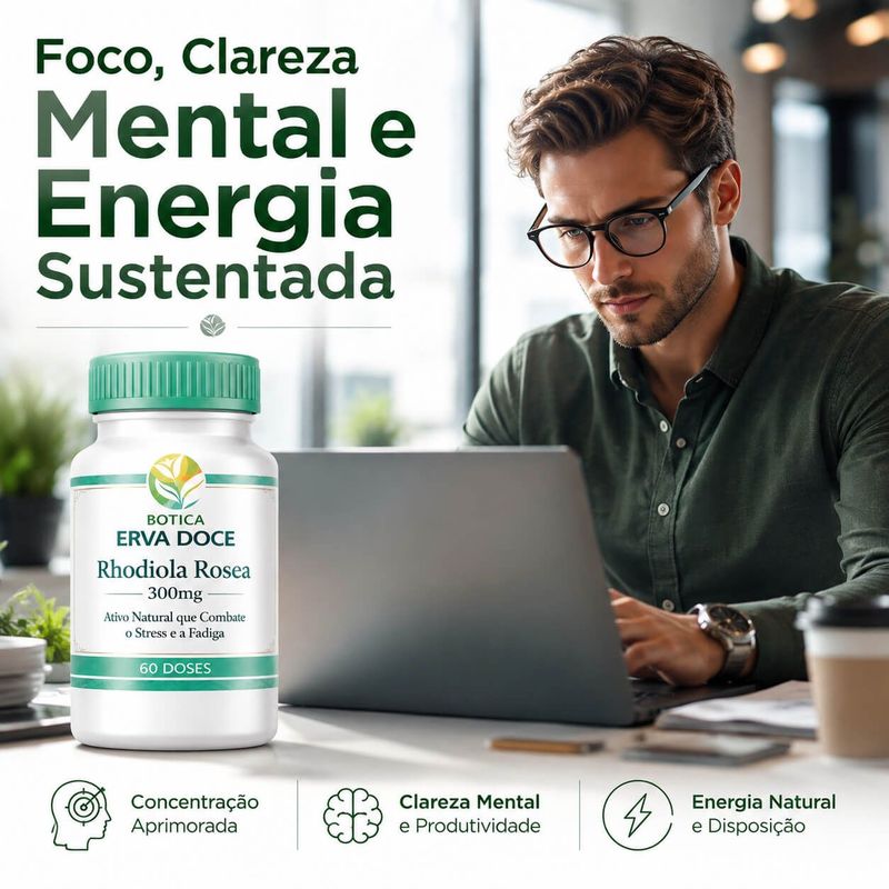 Rhodiola Rosea 300mg Adaptógeno Foco e Energia 60 Caps