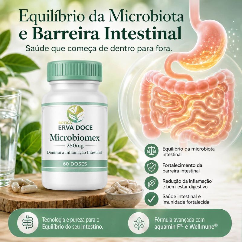 Microbiomex 250mg Flavobiótico Barreira Intestinal 30 Caps