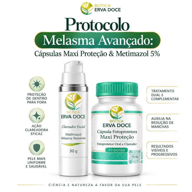 Kit Tratamento Melasma: Capsulas e Creme Clareador 30 Dias