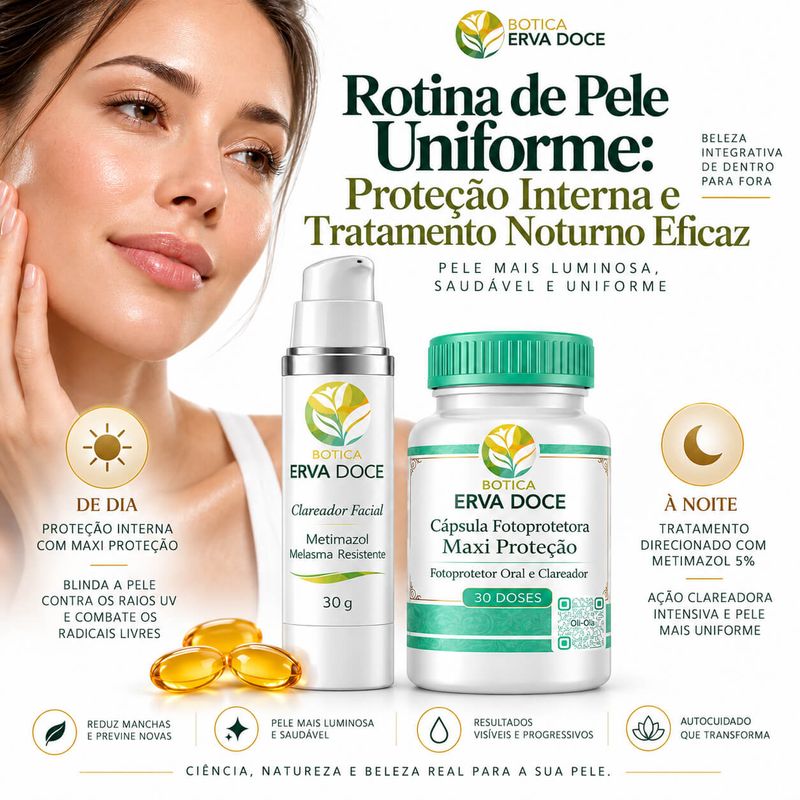 Kit Tratamento Melasma: Capsulas e Creme Clareador 30 Dias