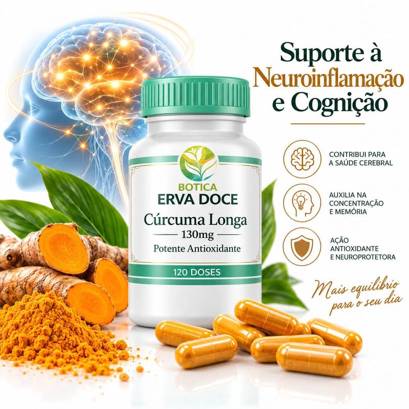 Curcuma Longa  130mg– Suporte Antioxidante e Neuroproteção 120 Doses