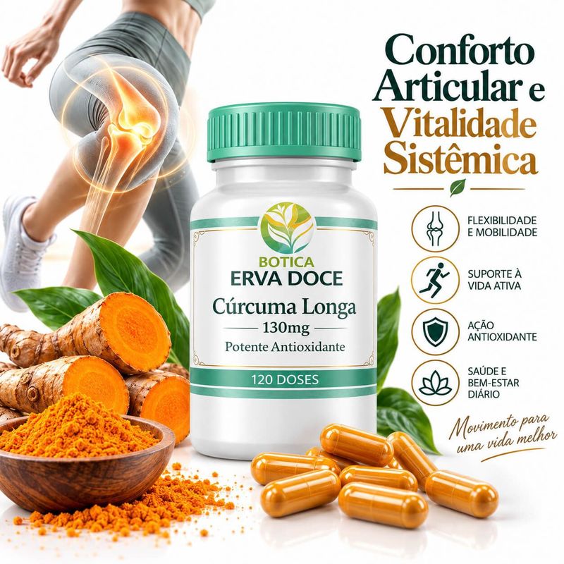 Curcuma Longa  130mg– Suporte Antioxidante e Neuroproteção 120 Doses