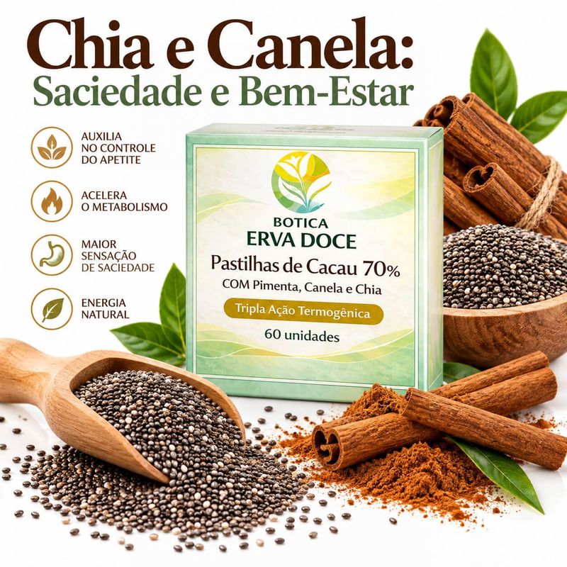 Pastilha Termogênica de Cacau Pimenta Canela e Chia 60 unidades