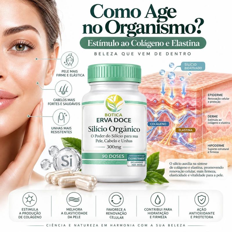 Silicio Organico 300mg – Pele, Cabelos e Unhas  90 Doses