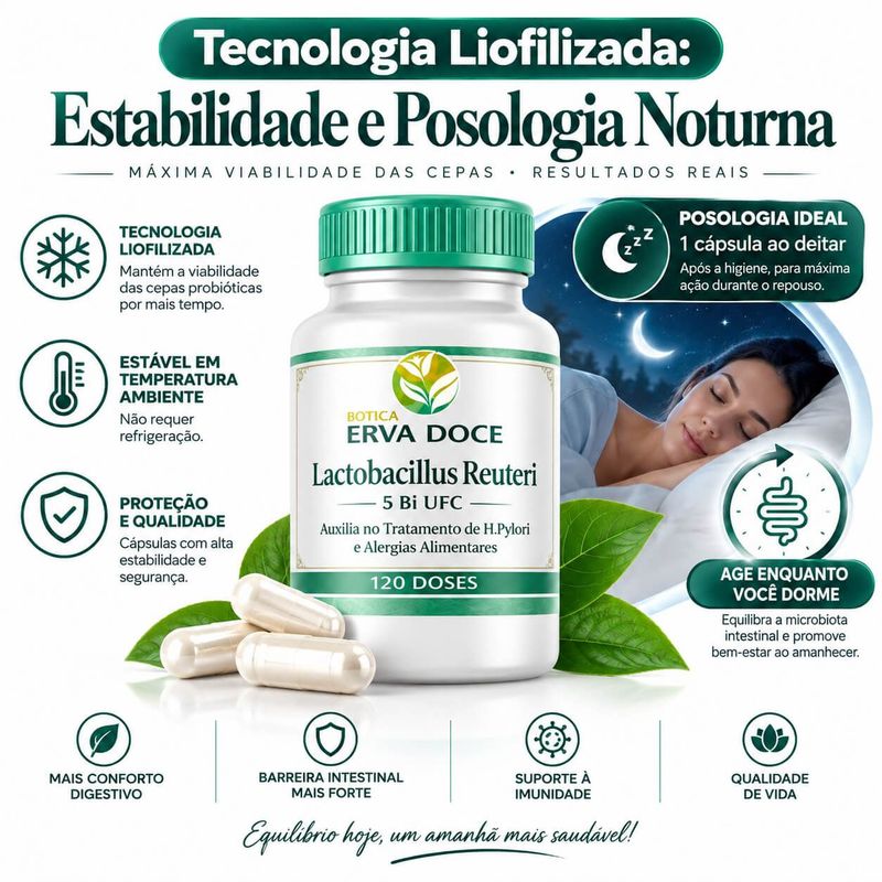 Lactobacillus Reuteri 5 Bilhões UFC  120 Doses