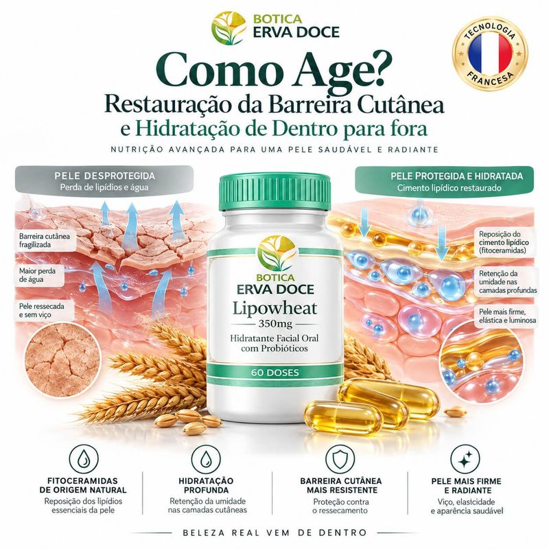 Lipowheat 350mg Fitoceramidas Hidratação da Pele 60Caps