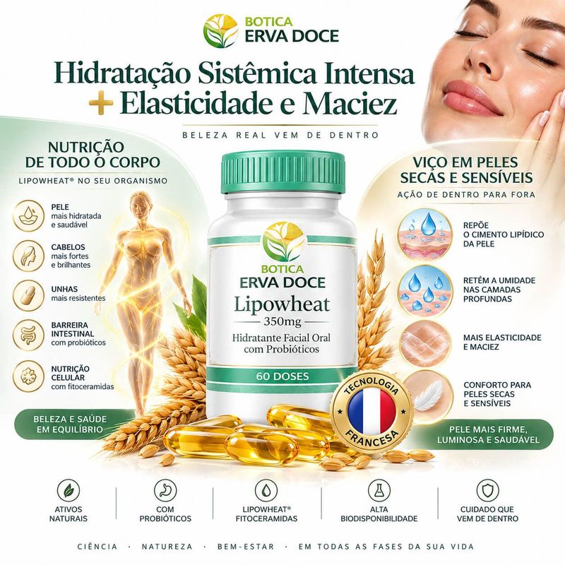 Lipowheat 350mg Fitoceramidas Hidratação da Pele 60Caps