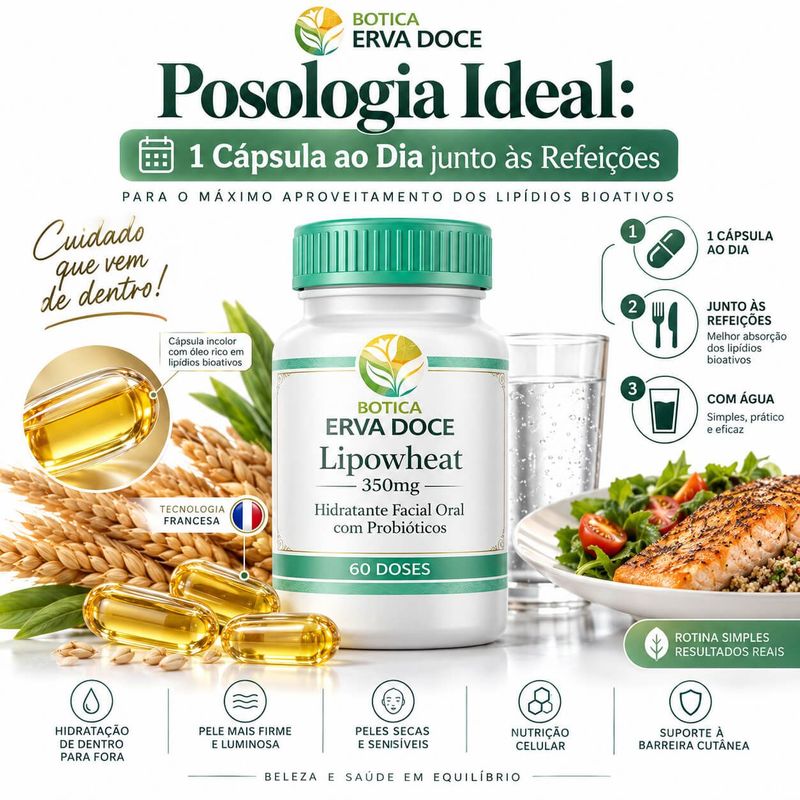 Lipowheat 350mg Fitoceramidas Hidratação da Pele 60Caps