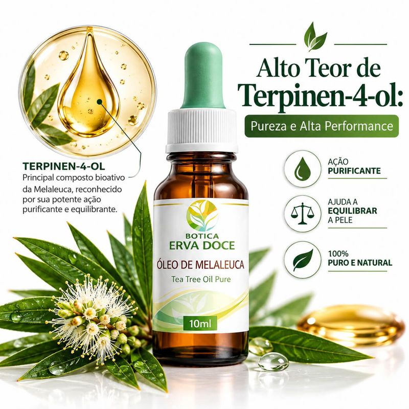Óleo Essencial de Melaleuca Tea Tree Puro 10ml