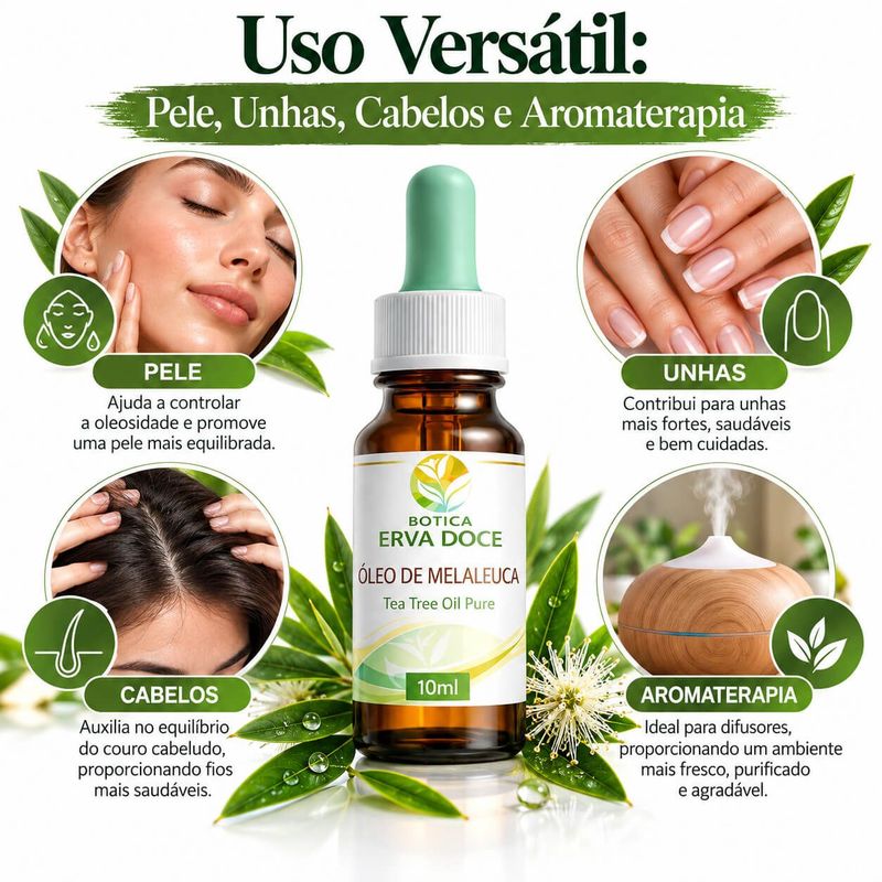 Óleo Essencial de Melaleuca Tea Tree Puro 10ml