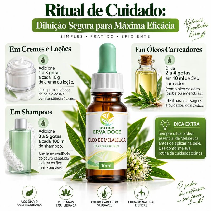 Óleo Essencial de Melaleuca Tea Tree Puro 10ml