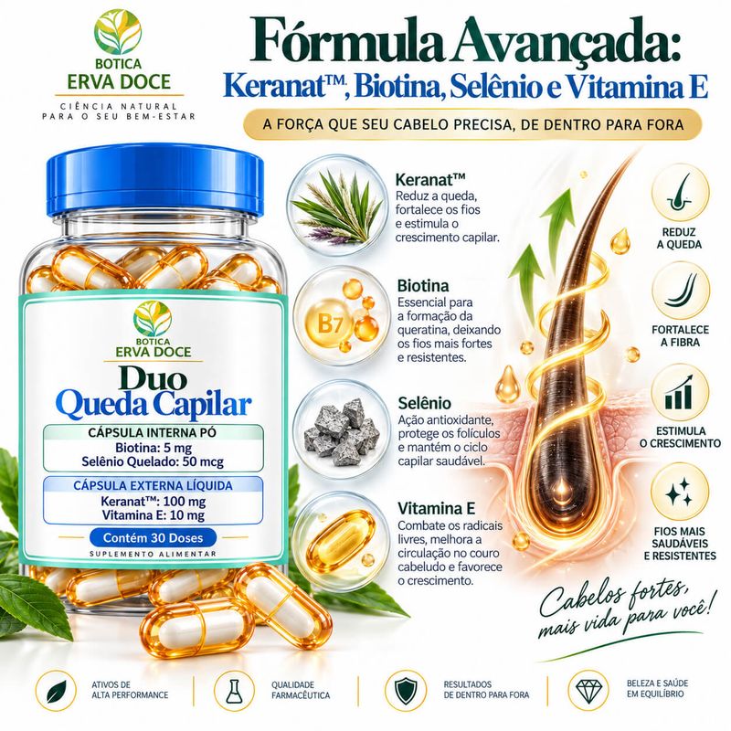 Capsula Duo Queda Capilar com Keranat e Biotina 30 Doses