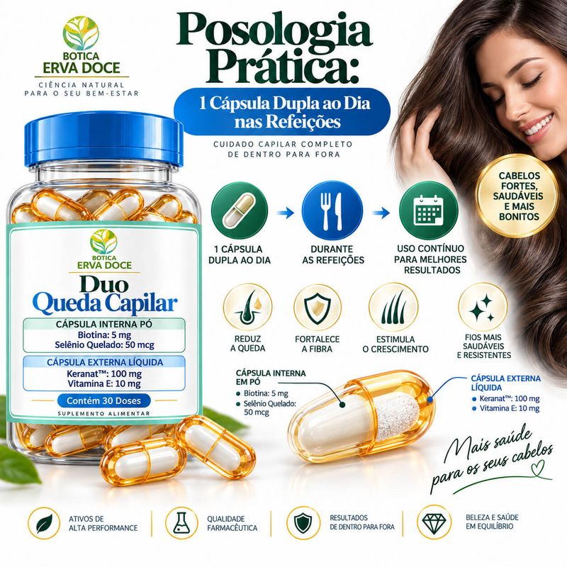 Capsula Duo Queda Capilar com Keranat e Biotina 30 Doses