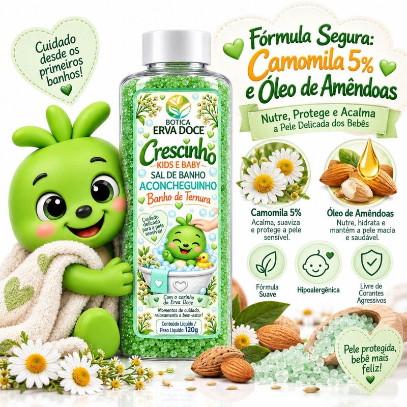 Sal de Banho Aconcheguinho Crescinho Kids – Calma e Erva-Doce 120g
