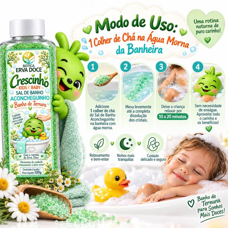 Sal de Banho Aconcheguinho Crescinho Kids – Calma e Erva-Doce 120g