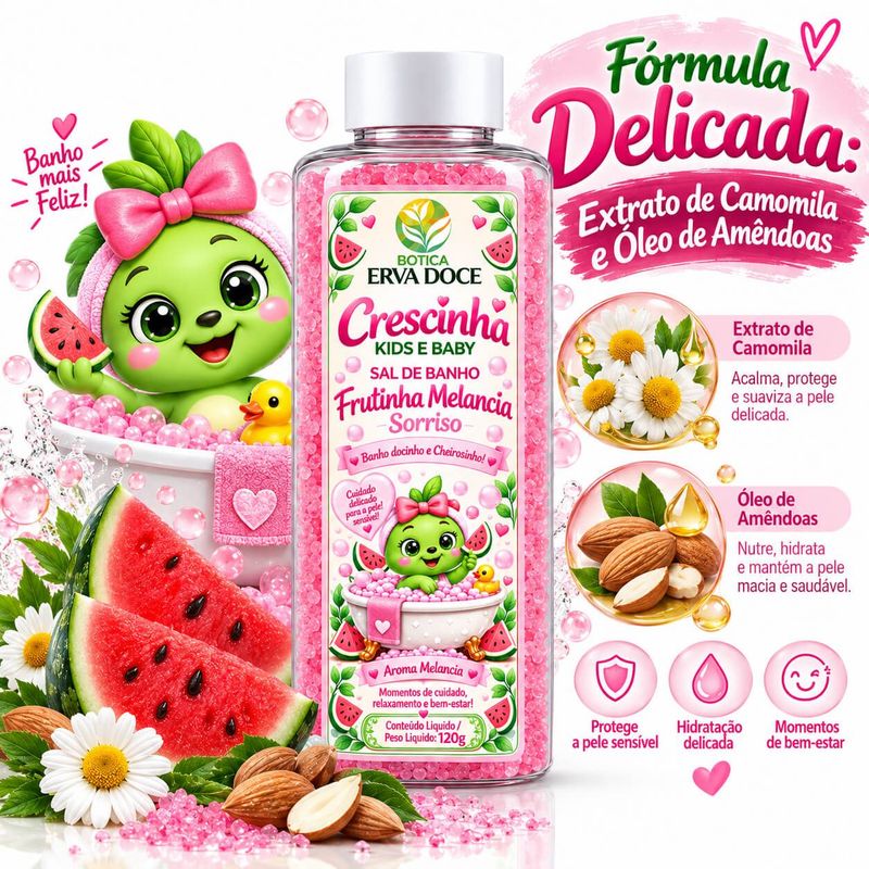 Sal de Banho Infantil Melancia Sorrisinho -  Alegria 120g