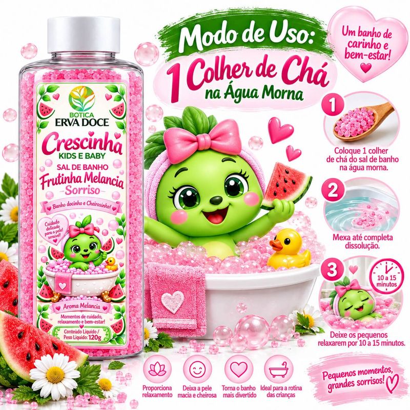 Sal de Banho Infantil Melancia Sorrisinho -  Alegria 120g