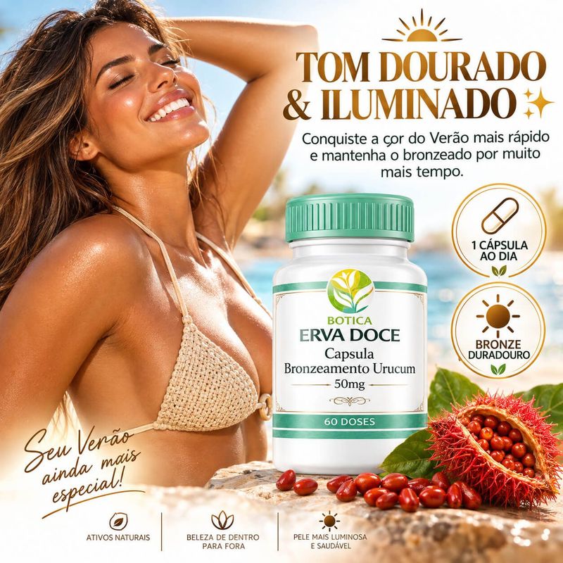 Capsula Bronzeamento Urucum 50mg 60 Doses