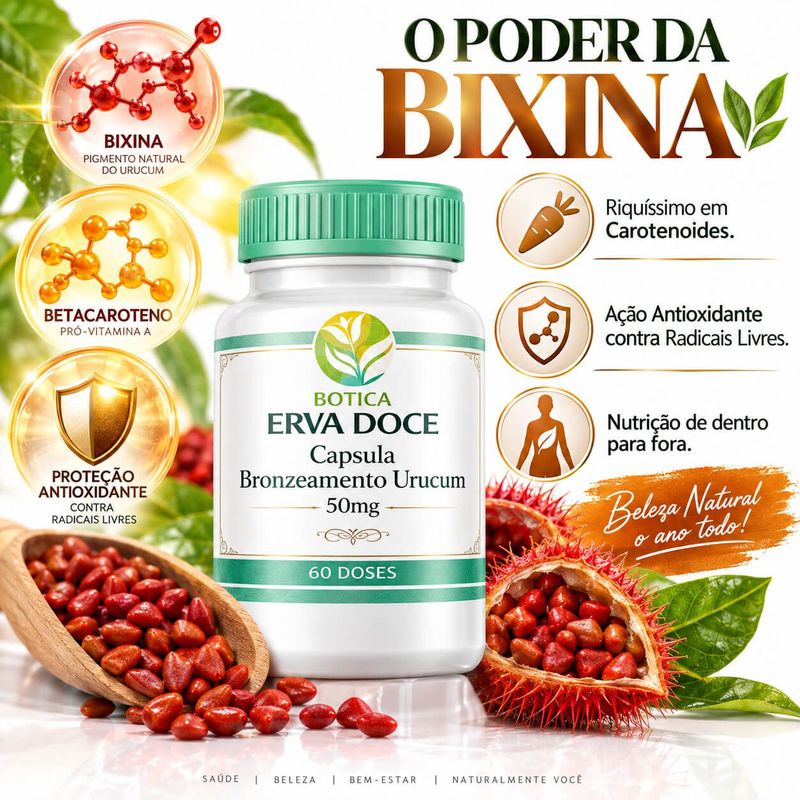 Capsula Bronzeamento Urucum 50mg 120 Doses