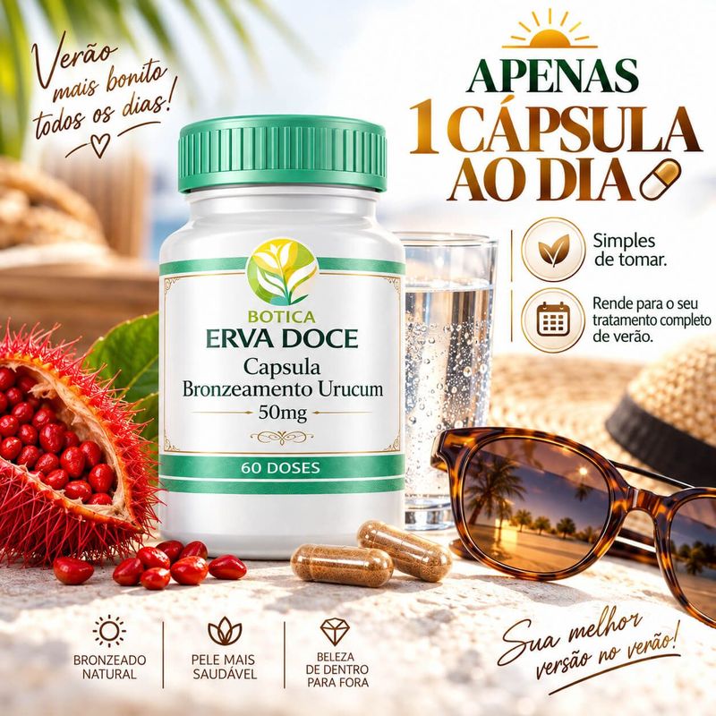 Capsula Bronzeamento Urucum 50mg 120 Doses