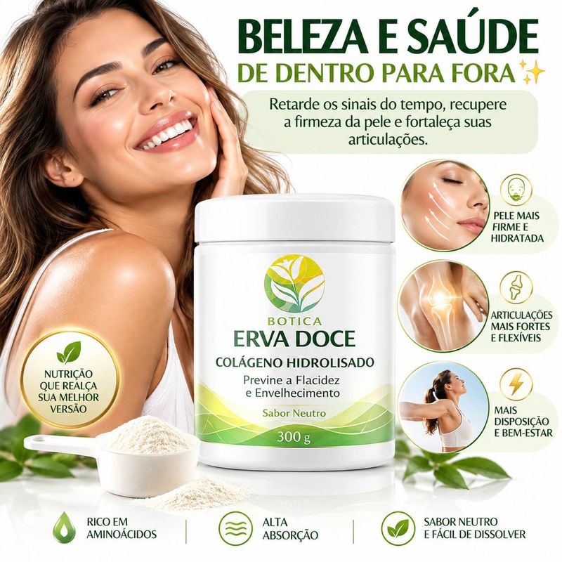 Colageno Hidrolisado Puro: Saude da Pele 300g Sabor Neutro