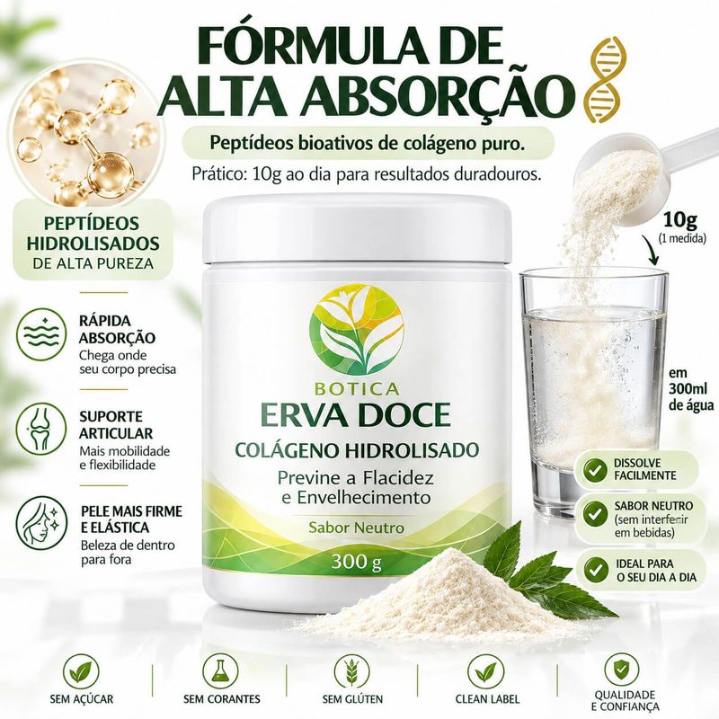 Colageno Hidrolisado Puro: Saude da Pele 300g Sabor Neutro