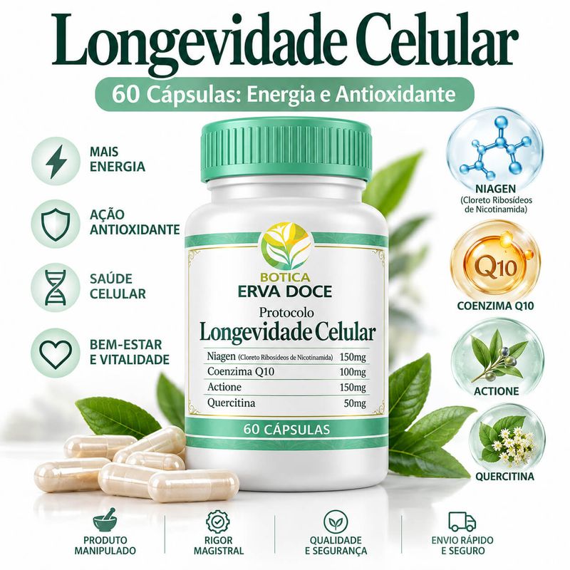 Protocolo Longevidade Celular -  Niagen, CoQ10 e Actione 30 caps