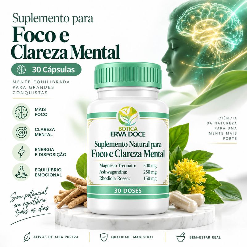Suplemento Natural Foco e Clareza Mental - 30 Capsulas 